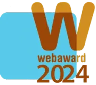 Un logotipo azul y marrón para WebAward 2024