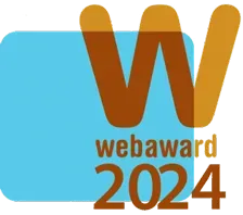 Un logotipo azul y marrón para WebAward 2024