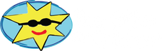Logo for Blue Skies for Children, featuring a yellow star with sunglasses in a blue oval, and black text.