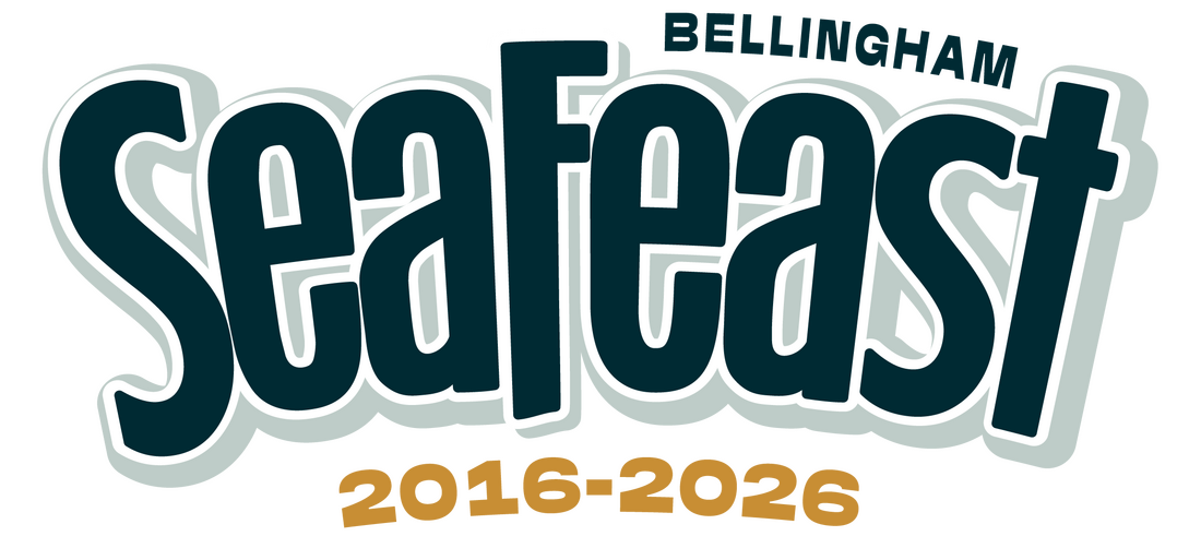 Bellingham SeaFeast logo with teal text on a white background, 
