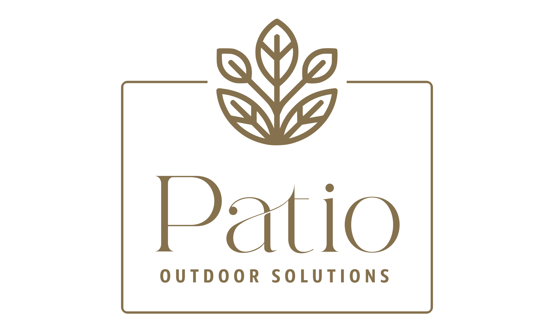Logo for "Patio Outdoor Solutions" with a leaf and a flame symbol.