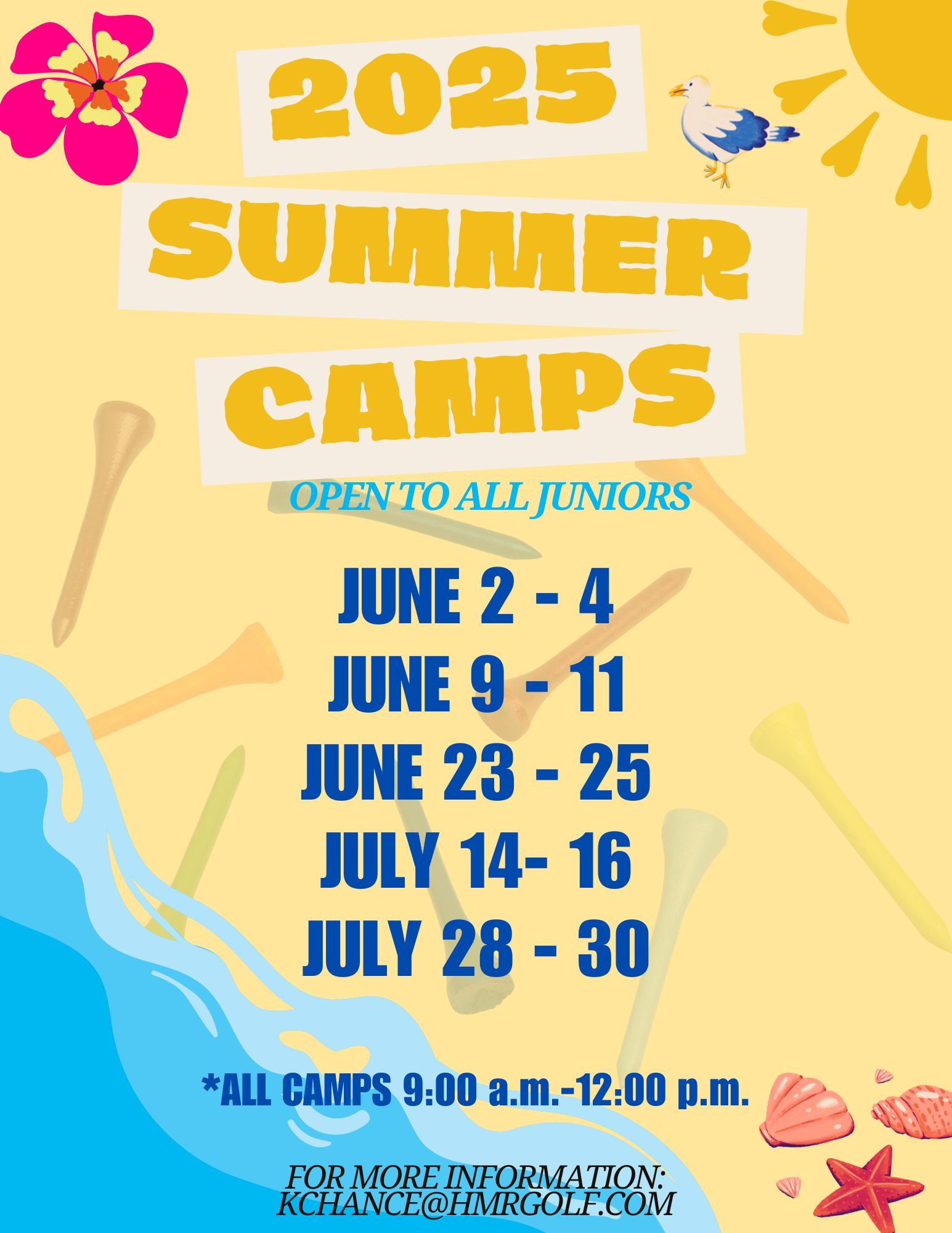 A poster for summer golf camps open to all juniors.