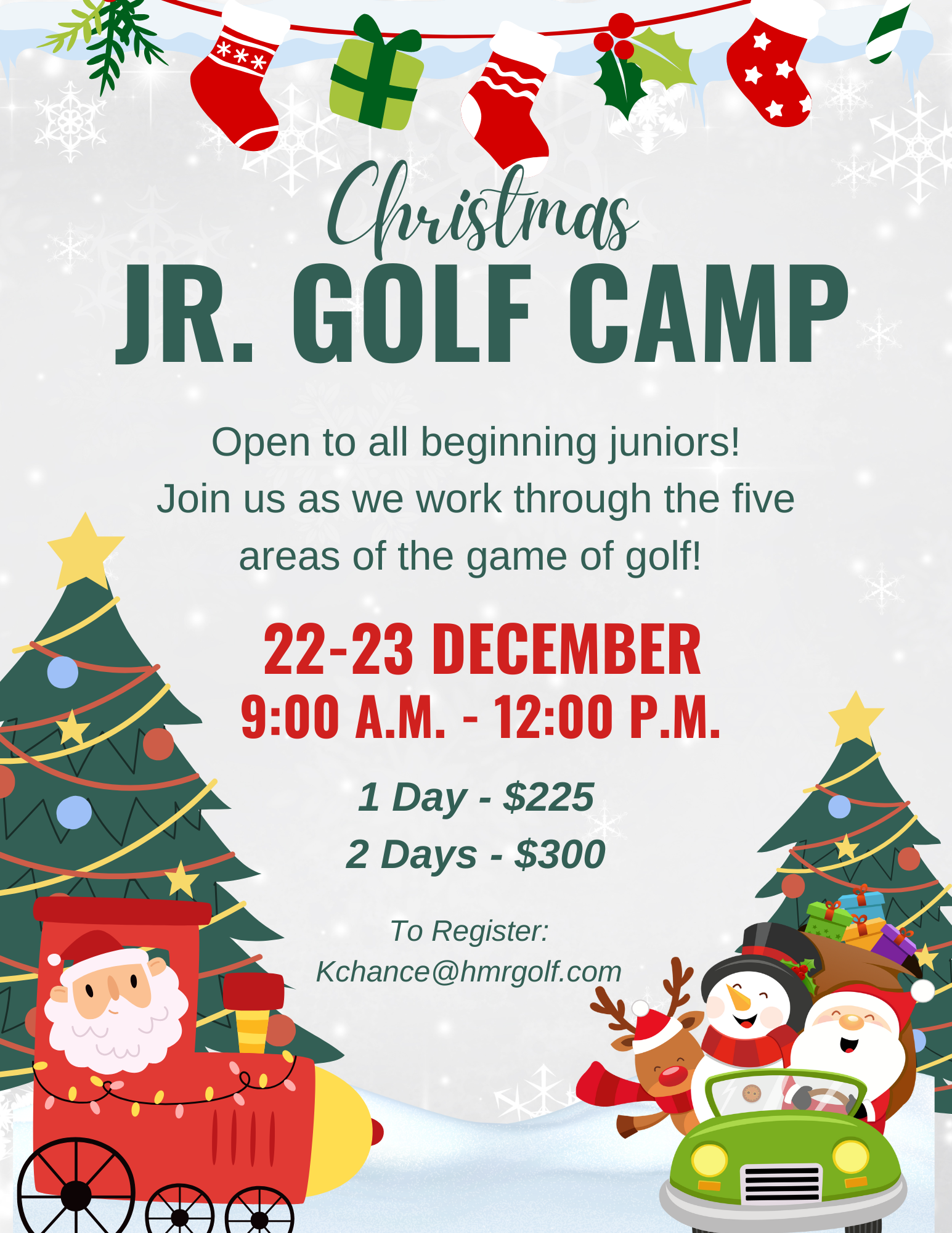 A poster for thanksgiving golf camp open to all juniors.