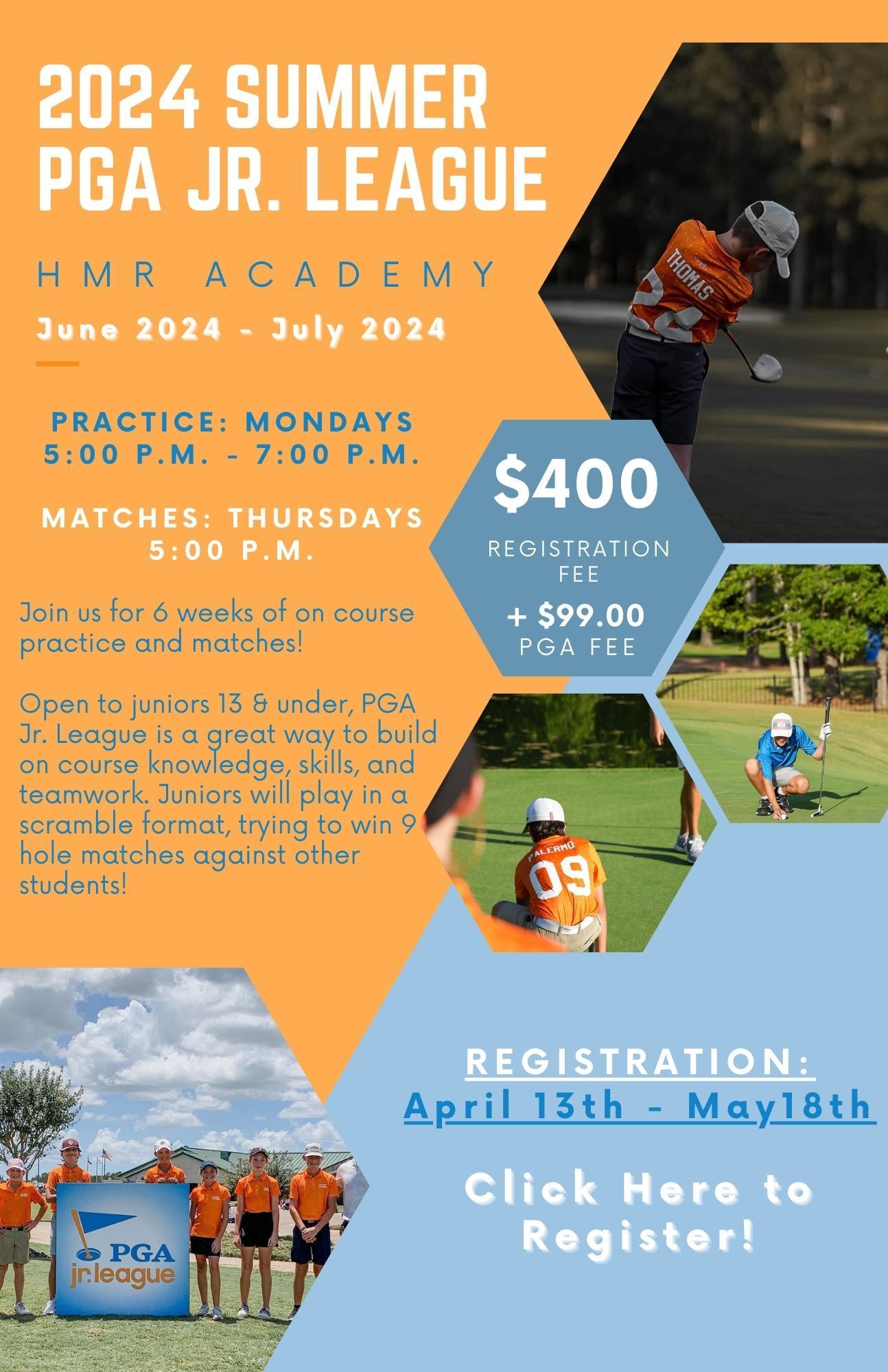 A poster for the 2024 summer pga jr. league.