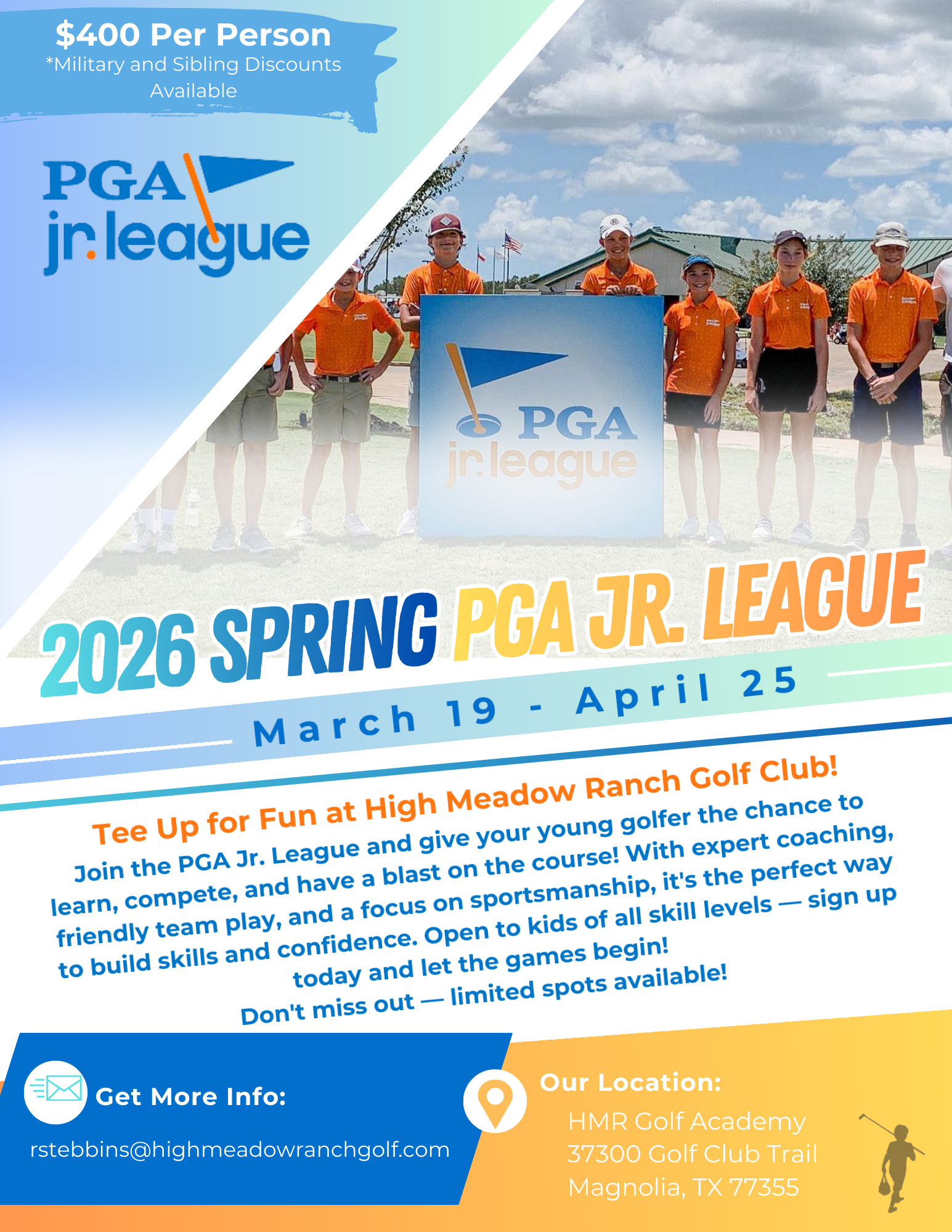 A poster for the 2026 spring pga jr. league.