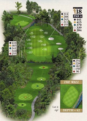 A map of a golf course with the number 18 on it