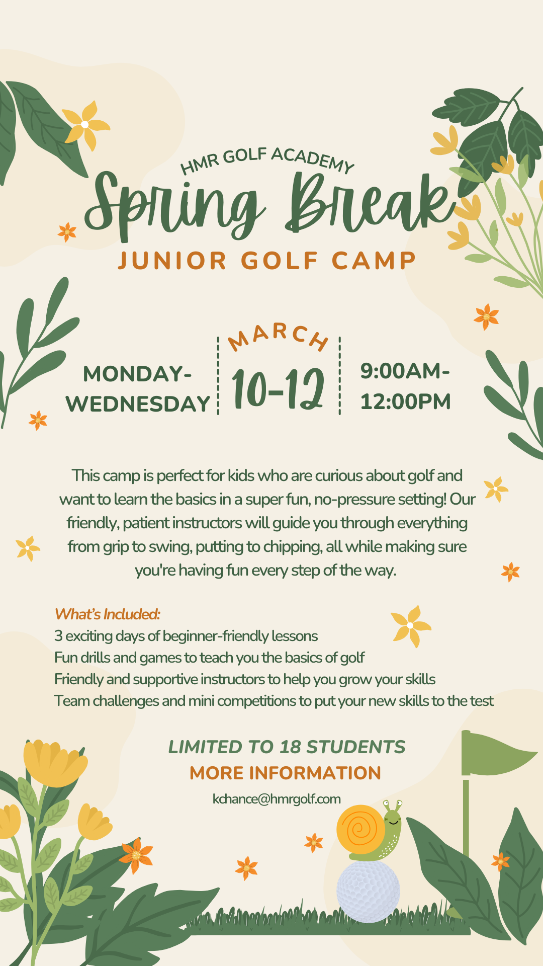 A poster for summer golf camps open to all juniors.