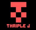 Red logo of Triple J, a music station. The logo is a stylized T shape with black and red squares.
