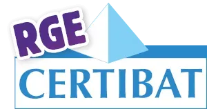 un logo bleu et violet pour rge certibat