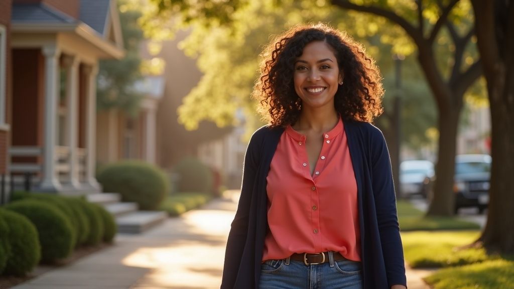 Woman walking confidently in Houston Heights after bowel endometriosis recurrence treatment and reco