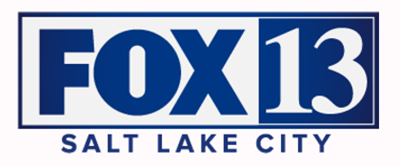 Logo for FOX 13 Salt Lake City, with blue and white lettering in a blue square.