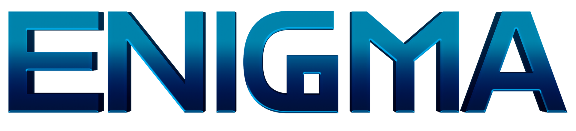 The word enigma is written in blue letters on a white background.
