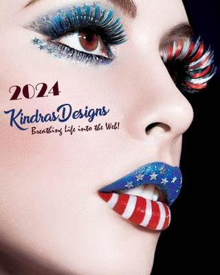 A close up of a woman 's face with red white and blue makeup.