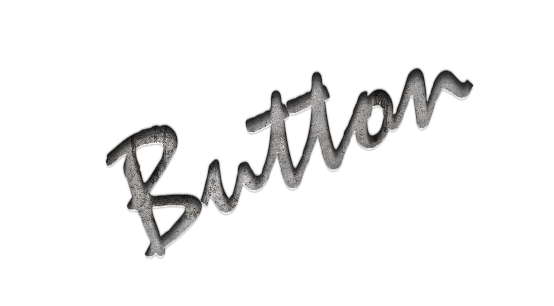 A black and white drawing of the word button on a white background.