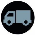 Delivery truck icon in a black circle.