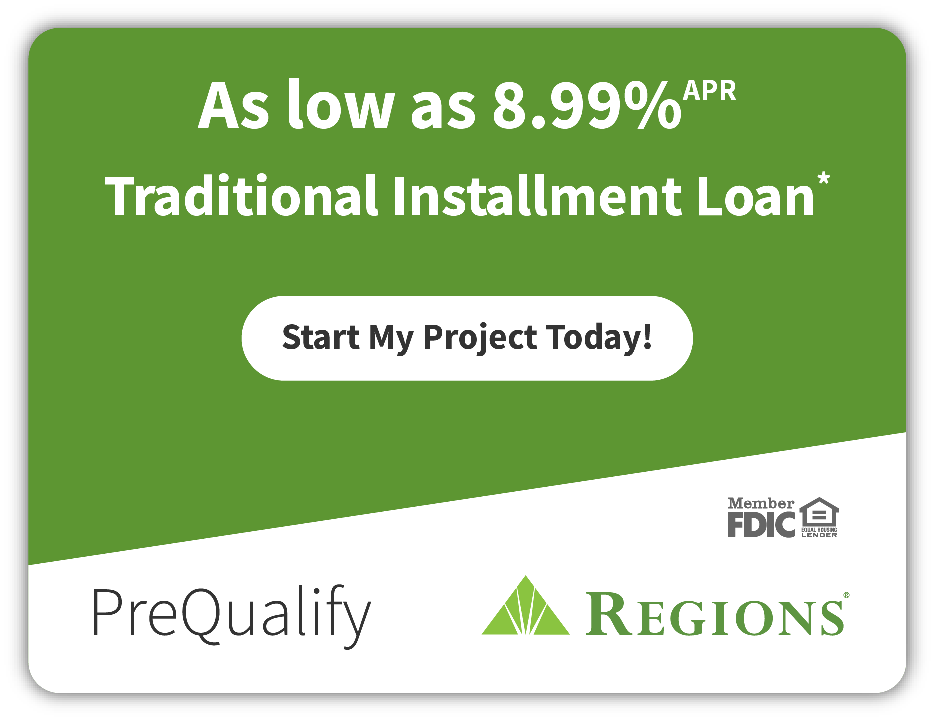 A green sign that says `` up to 12 year loan '' on it.
