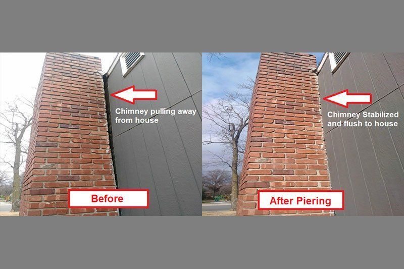 before and after piering chimney stabilization