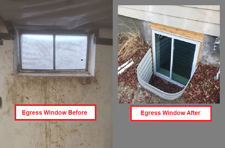 A before and after picture of an egress window