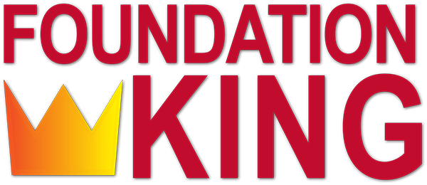 A logo for the foundation king with a yellow crown