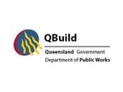 QBuild logo with Queensland Government Department of Public Works text and blue-yellow emblem