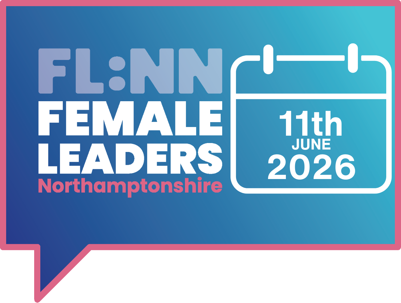 Logo: FL:NN Female Leaders Northamptonshire, with a calendar icon showing 3rd December 2025. Blue and pink.