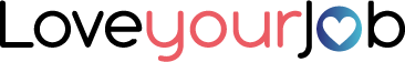 LoveYourJob logo with a heart in the word “your” and a blue accent on “job”