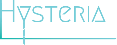 Logo for Hysteria, stylized in a light blue color with a line underneath, set against a white background.