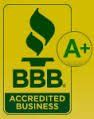 A bbb accredited business logo on a yellow background.