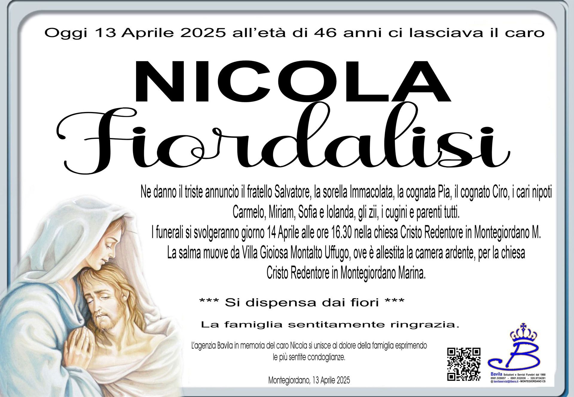 necrologio Nicola Fiordalisi