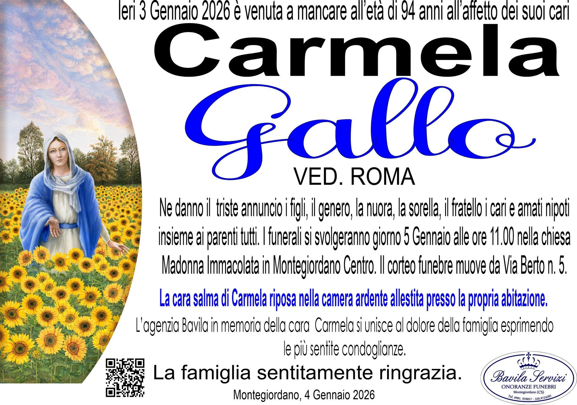 necrologio Carmela Gallo