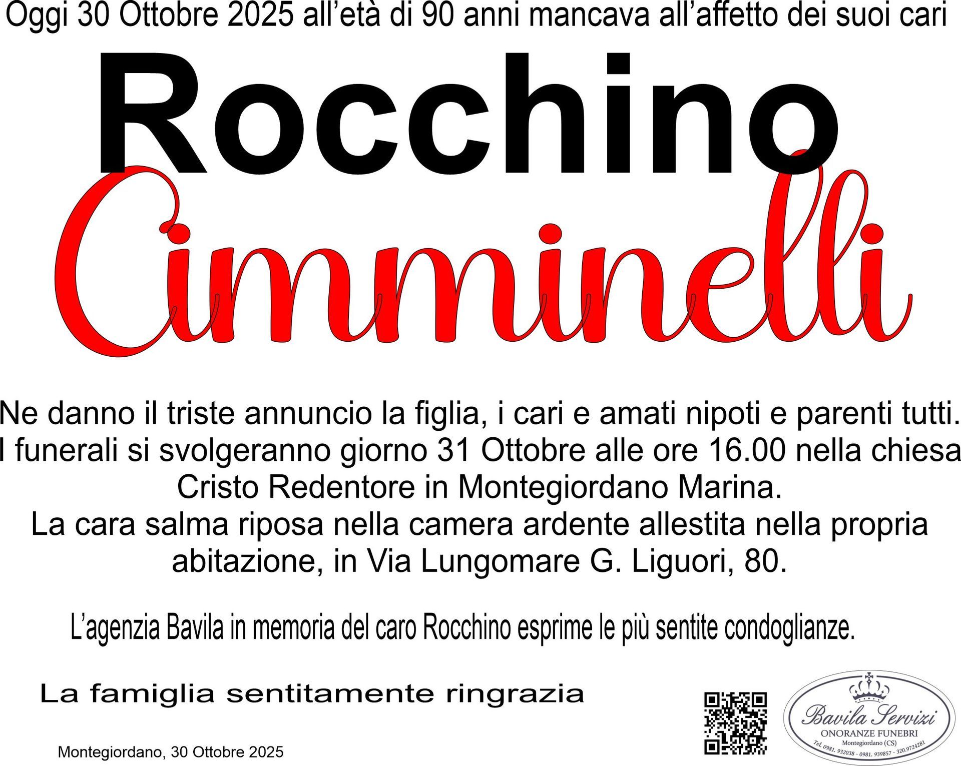 necrologio Rocchino Cimminelli