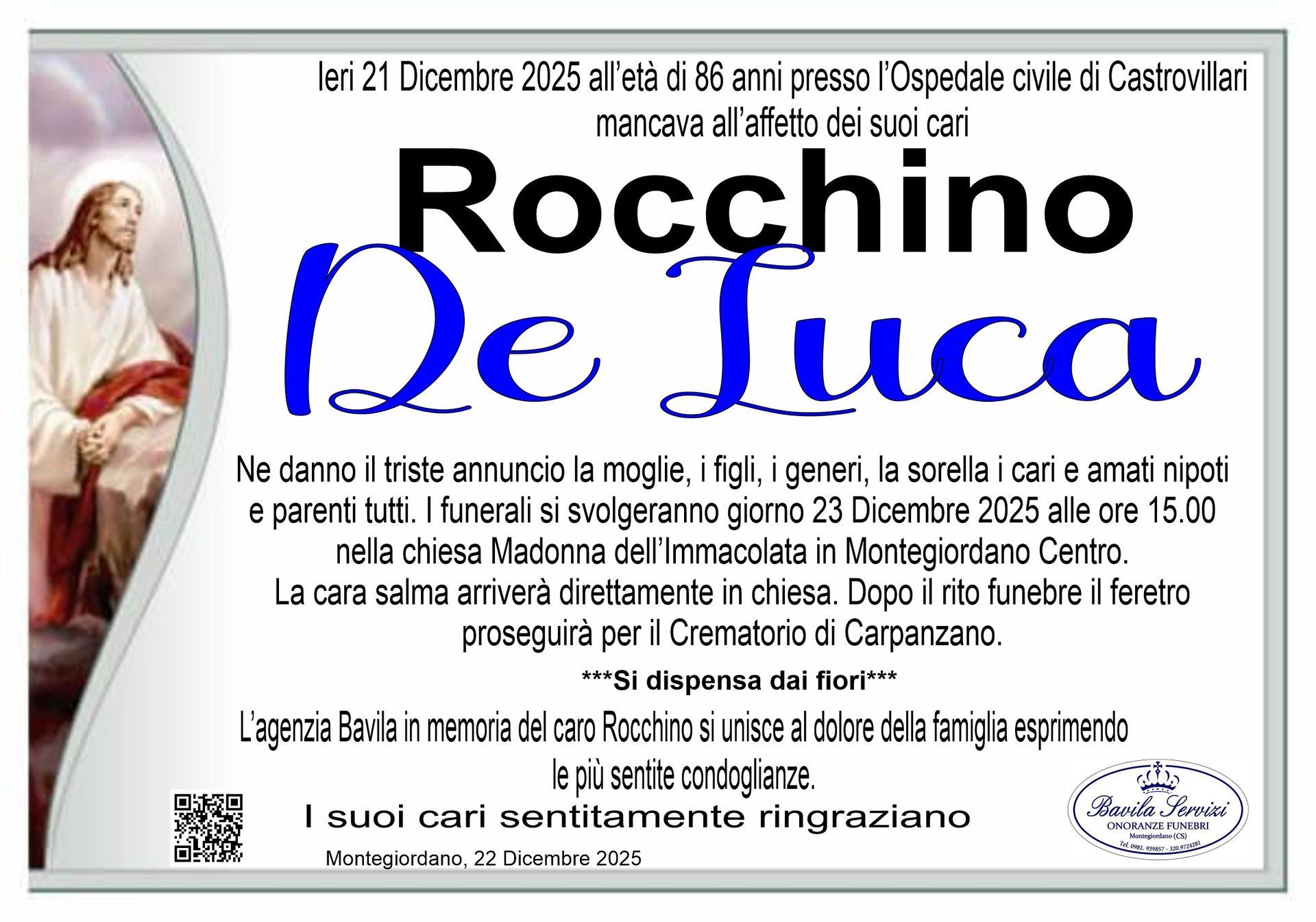 necrologio Rocchino De Luca