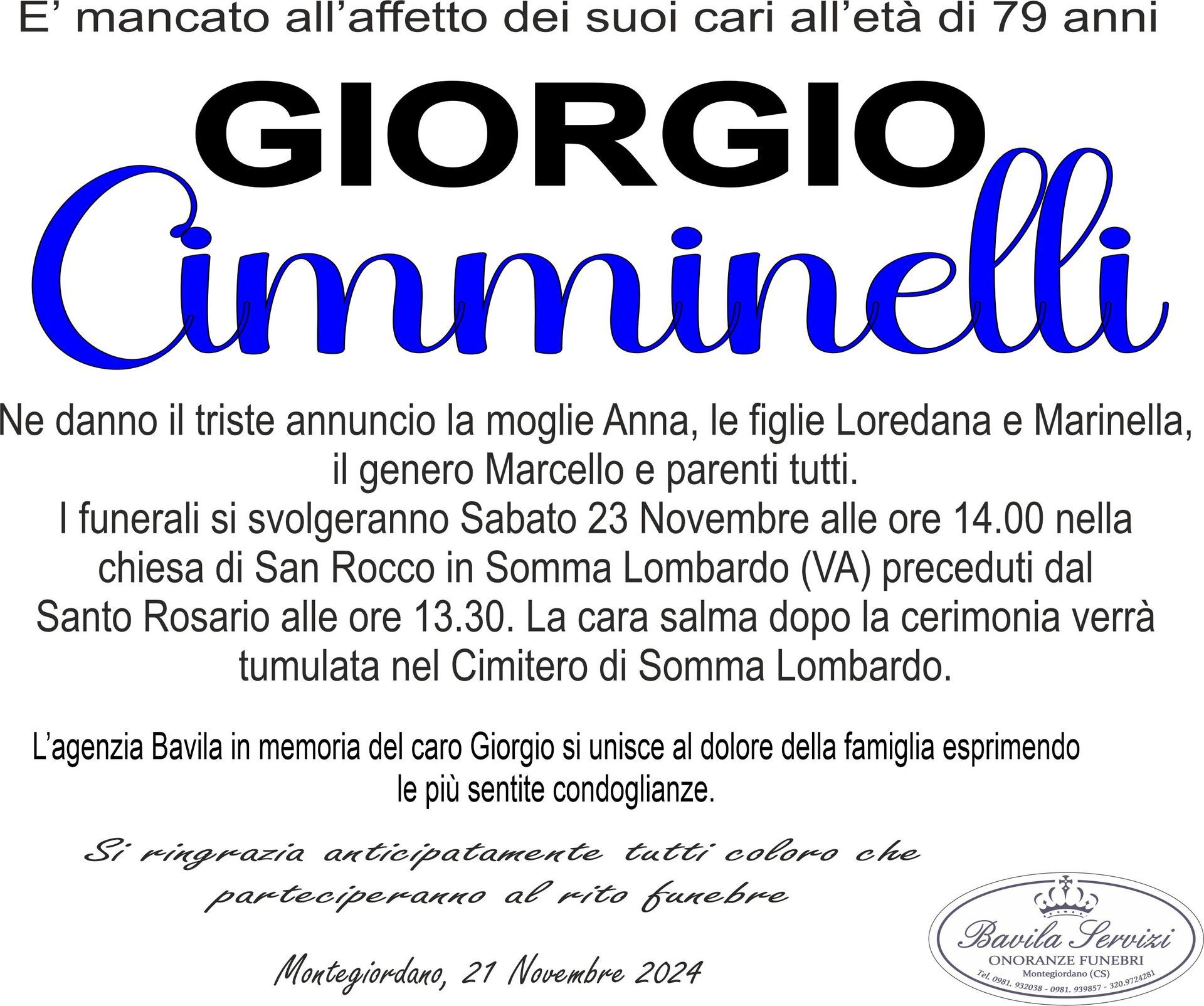 necrologio Giorgio Cimminelli