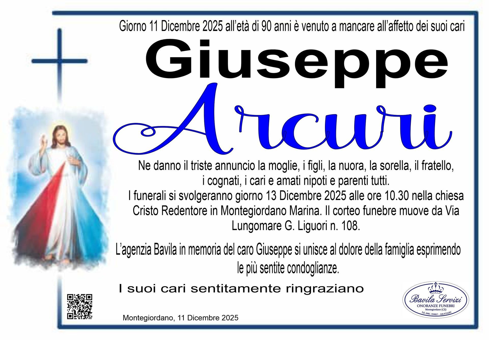 necrologio Giuseppe Arcuri