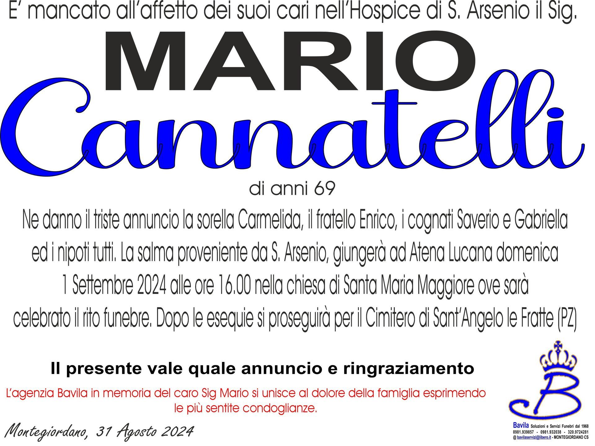 necrologio Mario Cannatelli