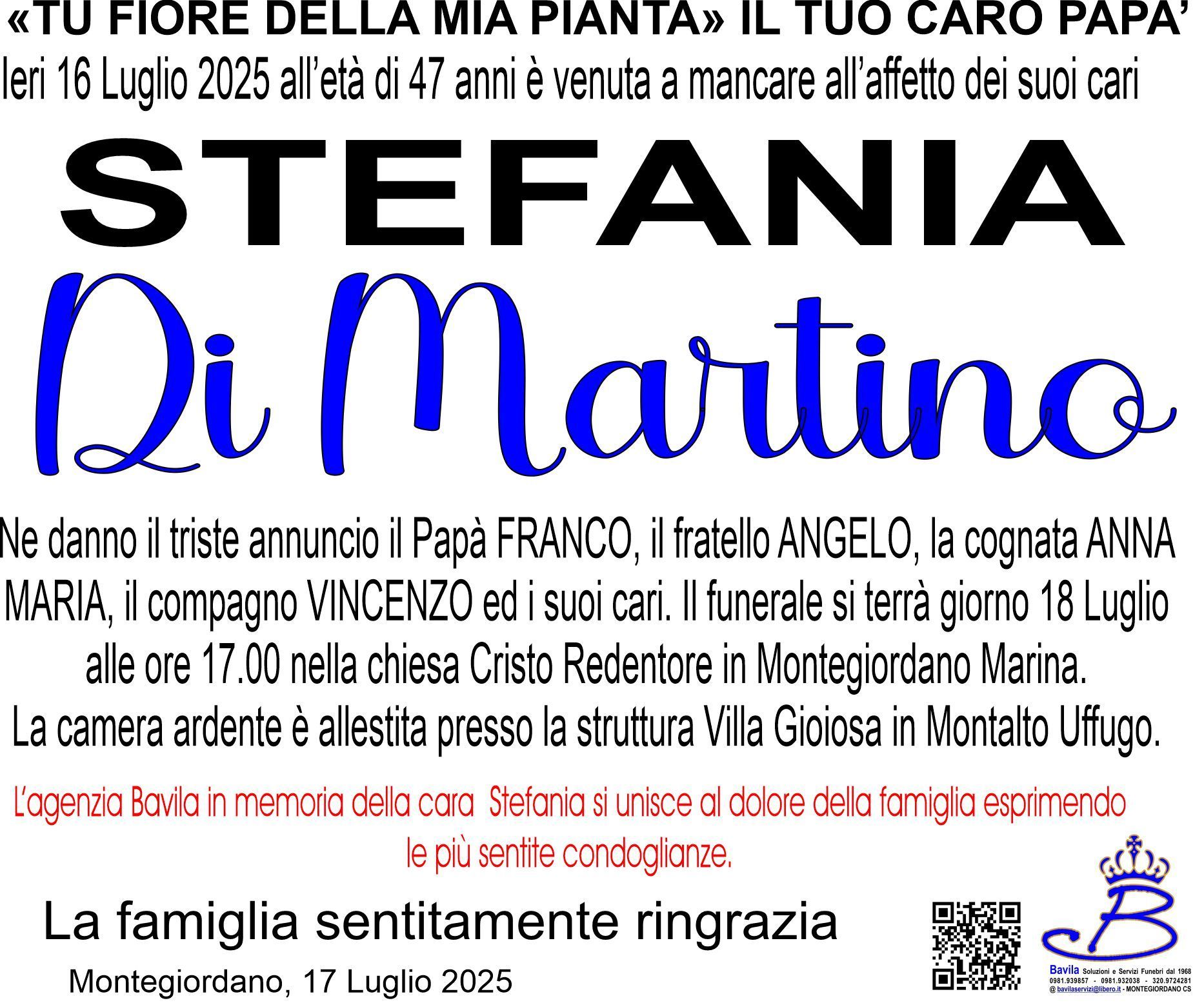 necrologio Stefania Di Martino