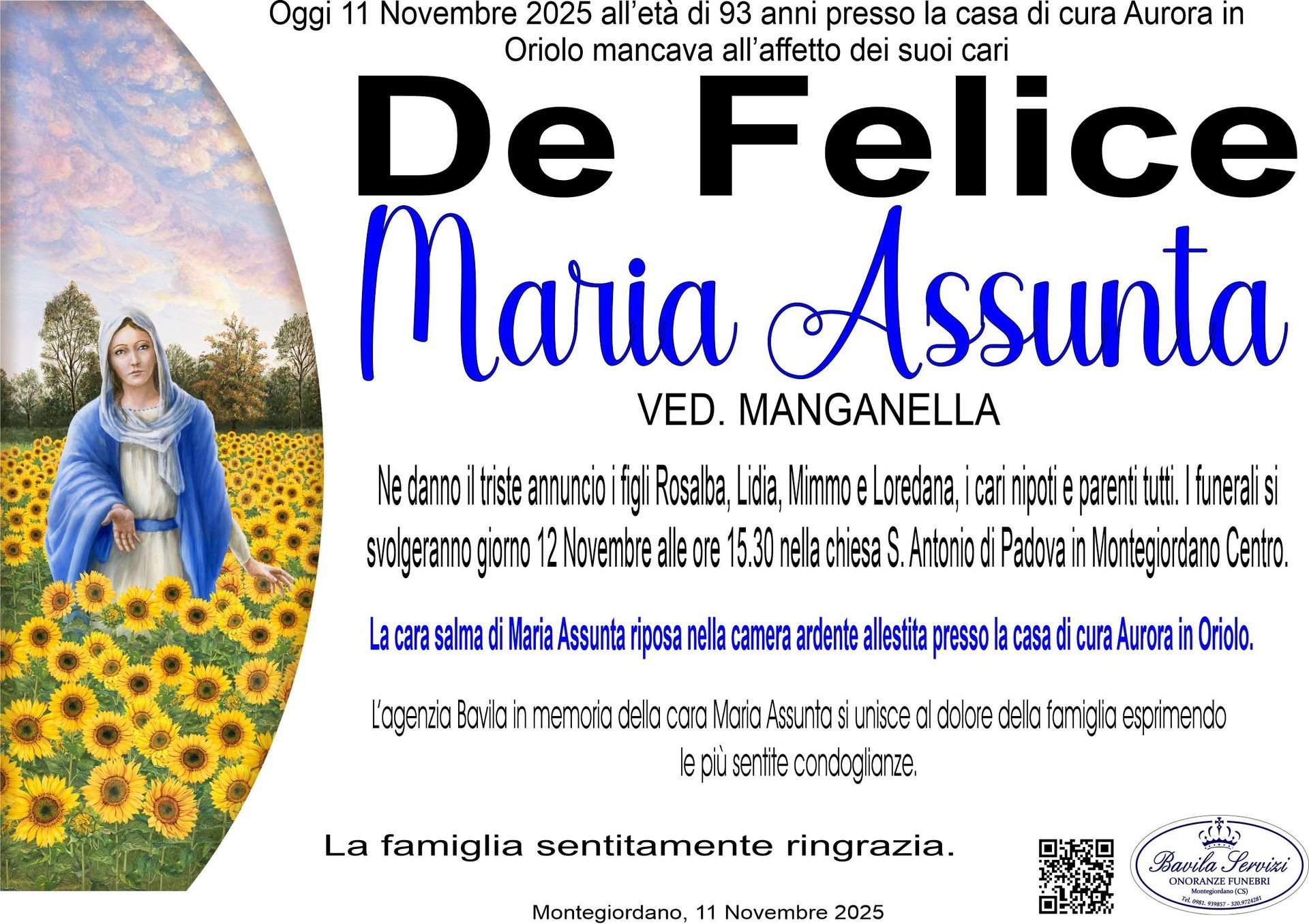 necrologio Maria Assunta De Felice