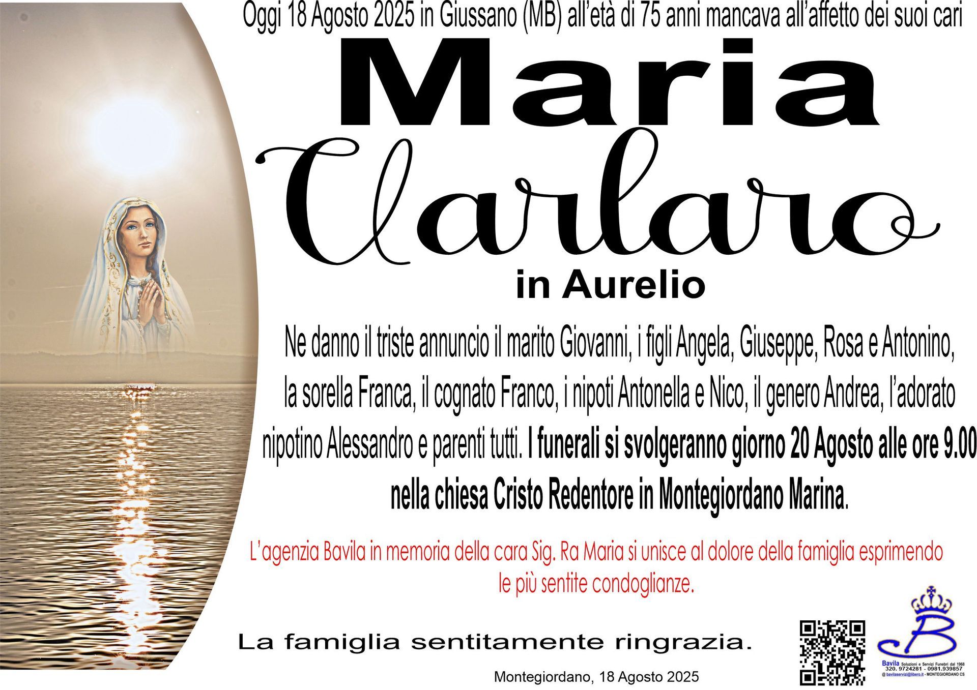 necrologio Maria Varlaro Ved. Aurelio