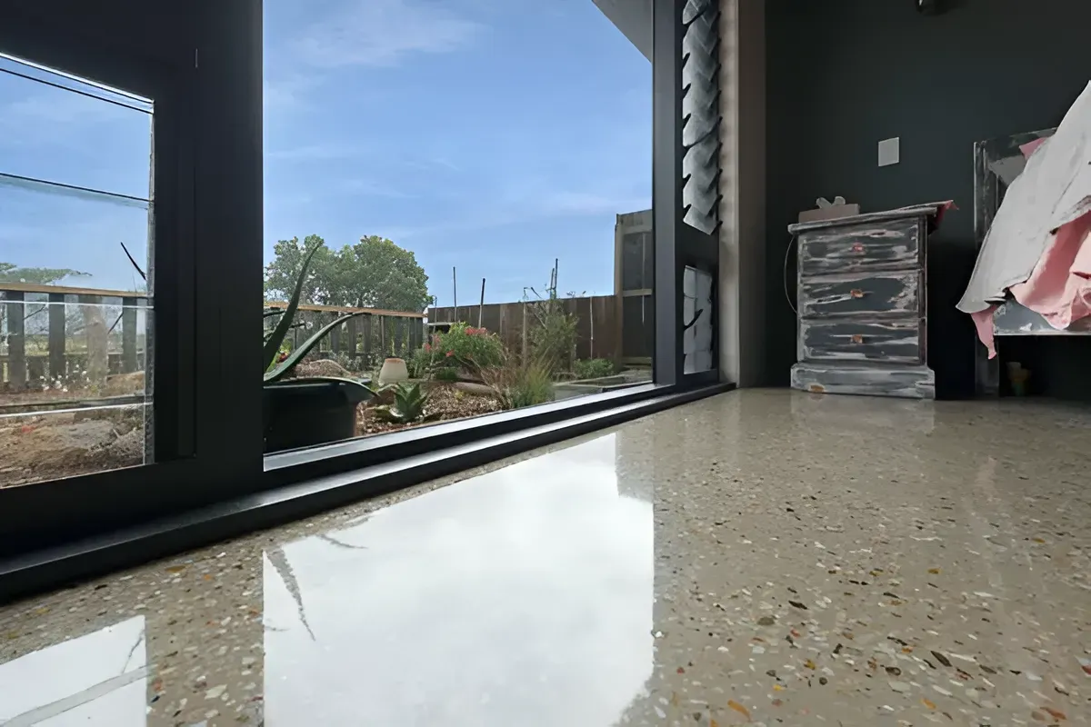 Polished Concrete Floor Reflecting a Bright Blue Sky — Showcase Concrete & Polishing in Moore Park Beach, QLD