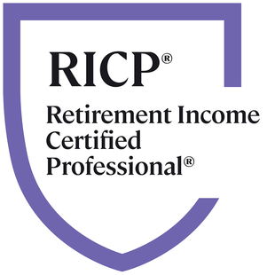 The ricp retirement income certified professional logo is a purple shield.