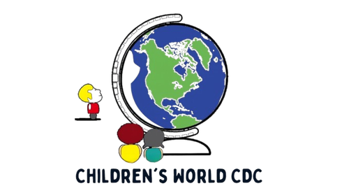A group of children are standing on top of a globe holding hands.