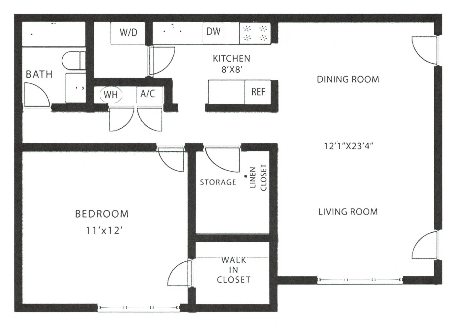Birch - 1 Bedroom, 1 Bath Floor Plan