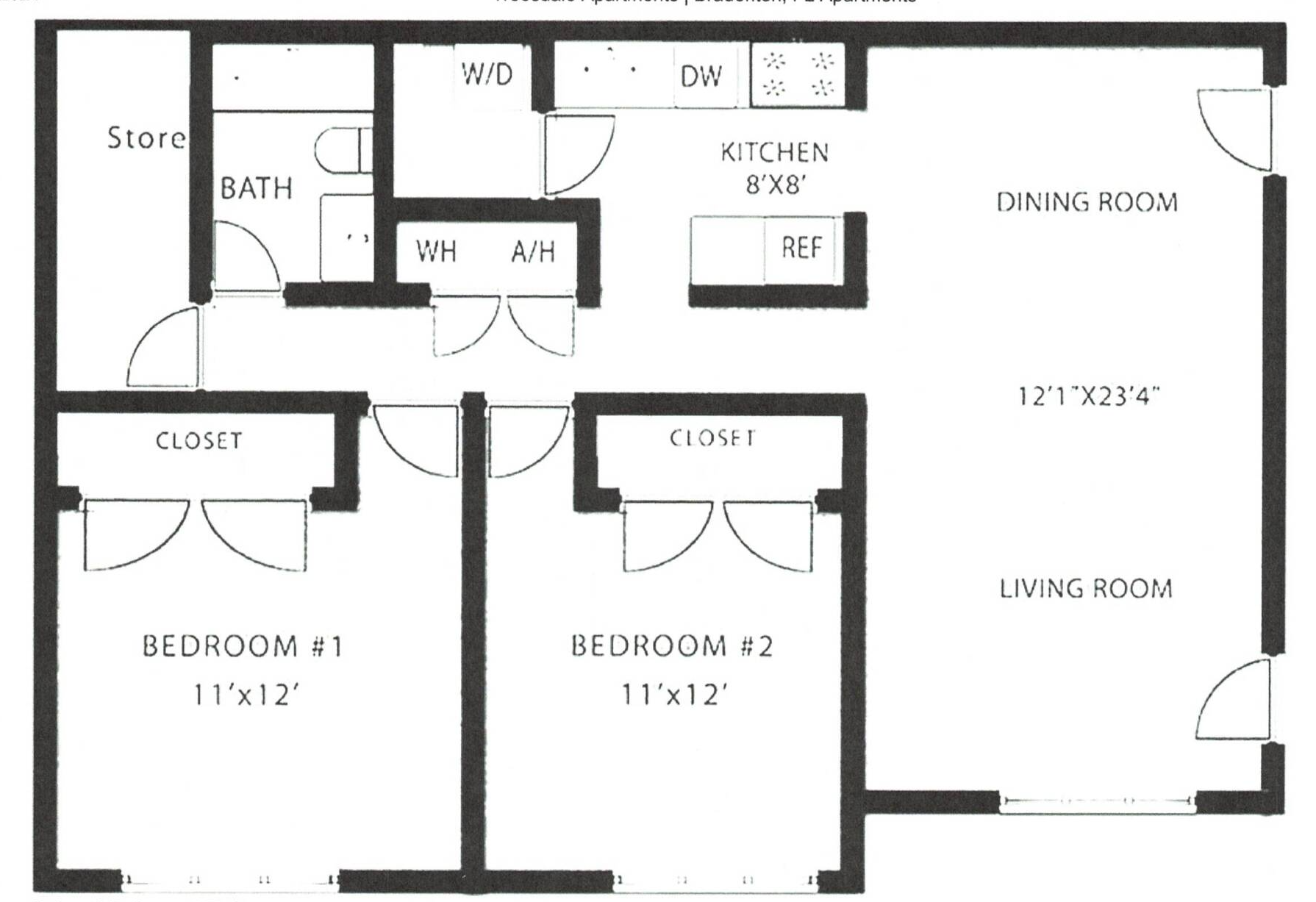 Cedar, 2 Bedroom, 1 Bath Floor Plan