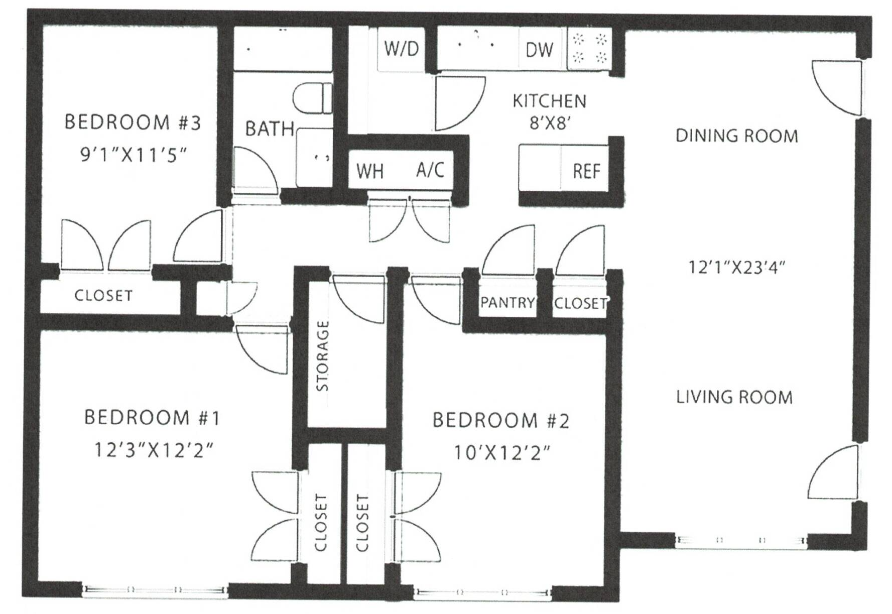 Willow, 3 Bedroom, 1 Bath Floor