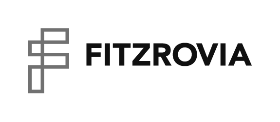 A black and white logo for fitzrovia on a white background.