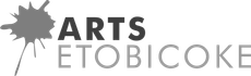 A black and white logo for the arts etobicoke
