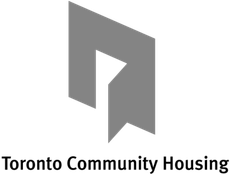 The logo for toronto community housing is gray and white.