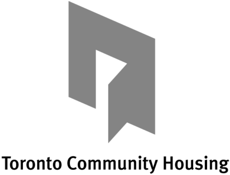 The logo for toronto community housing is gray and white.
