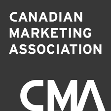 The logo for the canadian marketing association cma is black and white.