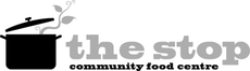A black and white logo for the stop community food centre